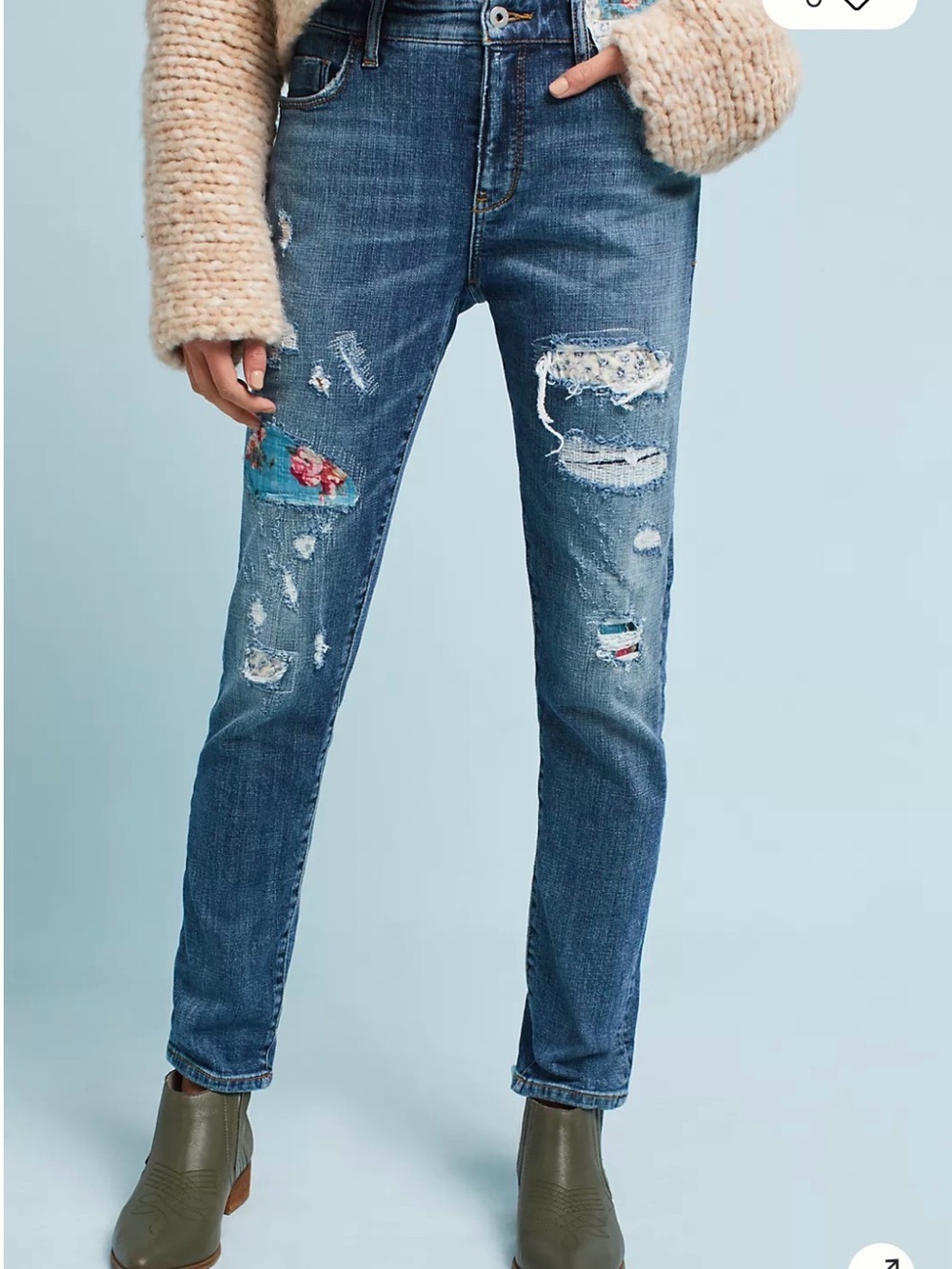Pilcro and the Letterpress- Distressed Jeans with Floral Patch’s- Size 28